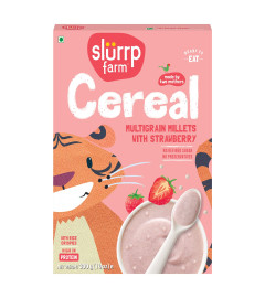 Slurrp Farm Multigrain Millets Cereal with Ragi, Strawberry and Rice Crispies, Instant Cereal for Growing Little Ones, No Refined Sugar, 300gm x 2 pack