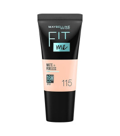 Maybelline New York Liquid Foundation, Matte & Poreless, Full Coverage Blendable Normal to Oily Skin, Fit Me,  115 Ivory,