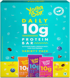 Yogabar Variety Pack 10g Protein Bars [Pack of 6], Protein Blend & Premium Whey, 100% Veg, Rich Protein Bar with Date, Vitamins, Fiber, Energy & Immunity for fitness. 100% Natural ingredients used.
