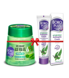 BoroPlus Aloe Vera Gel Green Tea, 200ml Jar + Antiseptic Cream, 120ml ( Free Shipping )