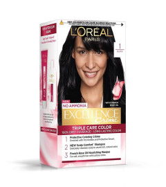 L'Oréal Paris Permanent Hair Colour, Radiant At-Home Hair Colour with up to 100% Grey Coverage, Pro-Keratin, Up to 8 Weeks of Colour, Excellence Crème, 1 Black, 72ml+100g ( Free Shipping )