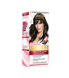 L'Oreal Paris Excellence Triple Care Hair Colour Cream, 25ml + 25g - 3 Natural Darkest Brown (Pack of 1) ( Free Shipping )