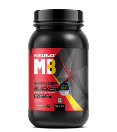 MuscleBlaze Super Gainer Black (Chocolate, 1 kg / 2.2 lb Powder)with Enhanced Gaining Formula- Appetite, Digestion & Testo Blend for Muscle Mass Gain ( Free Shipping )