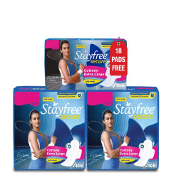 Stayfree Secure xl | Cottony Soft Sanitary Pads for Women | with Leak Lock Technology | Odour Control | Absorbs Up to 100% fluid | Up to 12 Hours of Protection | Combo packs 98 Pads(Free Shippng)