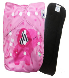 Babymoon Premium Adjustable Reusable Cloth Elephant Pink Diaper with 5 Layers Charcoal Bamboo Insert Online - Epakira