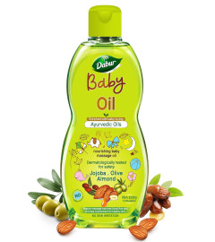 Dabur Baby Oil: Non - Sticky Baby Massage Oil with No Harmful Chemicals | Contains Jojoba, Olives & Almonds | Hypoallergenic & Dermatologically Tested with No Paraben & Phthalates - 200 ml( Free Shipping )