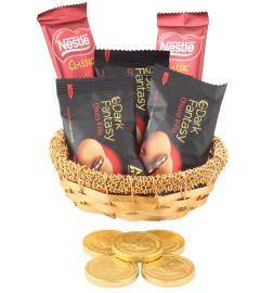 SFU E Com Luxury Gold Coin With Delicious Nestle Classic | Chocolate Gift Hamper For Rakhi, Diwali, Christmas, New year, Birthday, Anniversary | 74 ( Free Shipping )
