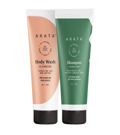 Arata Natural Shower Hydration Combo For Women & Men With Hydrating Shampoo(75 Ml) & Body Wash(75 Ml) & || All-Natural, Vegan & Cruelty-Free || Plant-Based, Non-Toxic Bath (Free Shipping)