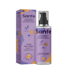 Sanfe Natural Intimate Wash, 3 In 1 - No Odour, No Itching, No Irritation (Lavender and Chamomile) (100ML Wash) | Feminine Wash | Intimate Hygiene | Dermatologically Tested | Chemical Free ( Free Shipping Worldwide )