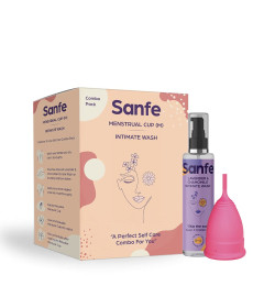 Sanfe Period Duo for Women- Menstrual Cup (Medium) + Intimate Wash (100ml) with Lavender & chamomile Extracts | All Organic| Carefree Periods | ph balancing | 100% Alcohol Free ( Free Shipping Worldwide )