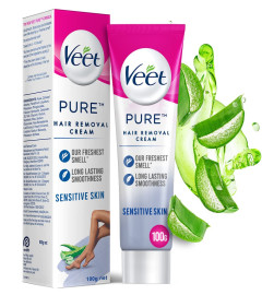 Veet Pure Hair Removal Cream for Women with No Ammonia Smell, Sensitive Skin - 100 g | Suitable for Legs, Underarms, Bikini Line, Arms | 2x Longer Lasting Smoothness than Razors ( Free Shipping Worldwide )