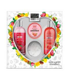 Bryan & Candy Strawberry Heart Combo Kit Christmas Gift For Women and Men | (Shower gel, Hand & body Lotion, Body Polish, Loofah)( Free Shipping Worldwide)