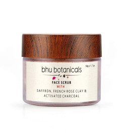 bhu botanicals Skin Brightening Face Scrub| Saffron | French Rose Clay | Activated Charcoal | Tan Removal | Deep Exfoliation | Oily to Normal skin | Dry to sensitive skin| 50 gm( Free Shipping Worldwide)