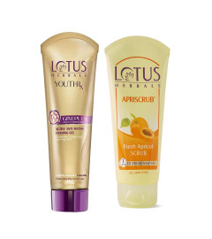 Lotus Herbals Apriscrub Exfoliating Apricot Face Scrub (100g)|YouthRx Anti Ageing Foaming Gel Face Wash (100g) ( Free Shipping Worldwide )
