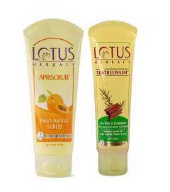 Lotus Herbals Apriscrub Exfoliating Apricot Face Scrub (100g)|Teatreewash & Cinnamon Face Wash (120ml) ( Free Shipping Worldwide )