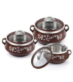 Cello Glitter Casserole with Inner Steel | Insulated Stainless Steel Inner Body Casserole Set for Meal| chapati| Curry| roti, 3 Unit, Brown( Free Shipping Worldwide )