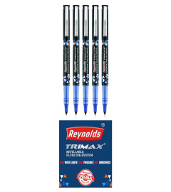 Reynolds TRIMAX BLUE - 5 COUNT | Roller Ball Point Pen set With Comfortable Grip | Pens For Writing | School and Office Stationery | 0.5mm Tip( Free Shipping Worldwide )
