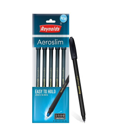 Reynolds AEROSLIM BP 5 CT POUCH - BLACK | Ball Point Pen Set With Comfortable Grip | Pens For Writing | School and Office Stationery | Pens For Students | 0.7mm Tip Size( Free Shipping Worldwide )