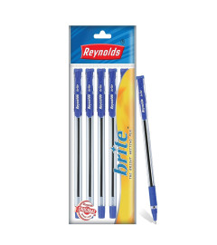 Reynolds BRITE BP 5 CT BAG - BLUE | Ball Point Pen Set With Comfortable Grip | Pens For Writing | School and Office Stationery | Pens For Students | 0.7 mm Tip Size( Free Shipping Worldwide )