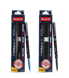 Reynolds TRIMAX 2 CT POUCH - 1 BLUE, 1 BLACKI Lightweight Roller Pen With Comfortable Grip for Extra Smooth Writing I School and Office Stationery | 0.5mm Tip Size( Free Shipping worldwide )