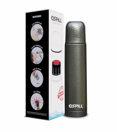0SPILL Alpha 500 Stainless Steel Vacuum Flask, 500mL, OSPILL, Water Bottle, Auto Lid Locking Unique Technology, Hot & Cold Vacuum Flask, School, Office, Gym, Car, Thermos (Antique Silver) ( Free Shipping worldwide )