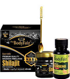 The BodyFaiz Shilajit Original, Shilajeet, Silajit - Resin 20g with Fulvic Acid 76% Lab Certificate- with Korean Ginseng Capsules- for Stamina-Energy-Endurance-Performance for Men-Women, 100% Ayurvedic ( Free Shipping worldwide )