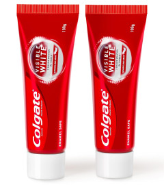 Colgate Visible White Toothpaste 200g Teeth Whitening Starts in 1 week, Safe on Enamel, Stain Removal and Minty Flavour for Fresh Breath. (100g x Pack of 2) ( Free Shipping worldwide )