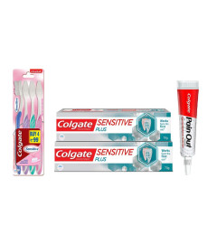 Colgate Pain Out Gel, Colgate Sensitive Plus Toothpaste for Instant Sensitivity Relief and Sensitive Ultra Soft Toothbrush (10ml, 2x70g, 4 pieces) ( Free Shipping worldwide )