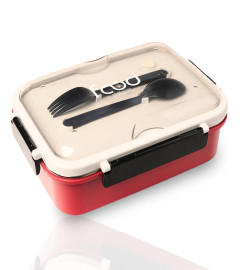 Siddesh Traders Durable Stainless Steel Lunch Box | 3-Compartment Leak-Proof Lunch Box with Spoon and Fork | Food Storage Container for School, Office and Picnic (Red) ( Free Shipping worldwide )
