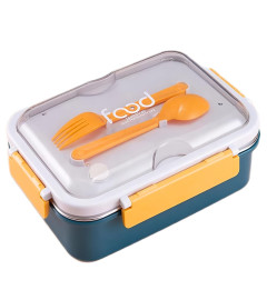 BUYZOON 3 Compartment Lunch Box for School Kids, Office Men, Women with A Spoon & Fork with Heating and Leak Proof Plus Insulated Stainless Steel - Blue ( Free Shipping worldwide )