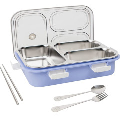 WBD Lunch Box 3 Compartment Leak-Proof BPA Free Stainless Steel with Spoon, for School, Lunch Box for Kids, Lunch Box with a Fork, a Spoon and a Pair of Chopsticks (Random Color) ( Free Shipping worldwide )