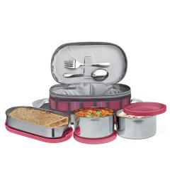 MILTON Corporate Lunch 3 Stainless Steel Lunch Box with Jacket, Pink ( Free Shipping worldwide )