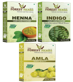 The Forest Herbs Natural Care From Nature 100% Organic Henna, Indigo, Amla Powder For Hair Black Combo Each 100Gms ( Free Shipping worldwide )