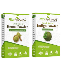 Attar Ayurveda Natural Dye for Black Hair (Henna Leaves powder, Indigo leaves powder combo pack) (200 grams + 200 grams = 400 grams total) ( Free Shipping worldwide )