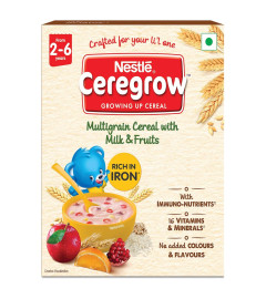 NESTLÉ CEREGROW Kids Cereal-Multigrain,Milk &Fruits|Rich in Iron, Calcium & Protein|Nutrient-Rich Tasty Breakfast |NO Added Colors or Flavors|16 Nutrients for Growth |300g ( Free Shipping worldwide )