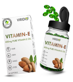 Viridio Vitamin E 400mg Capsules for Face and Hair | Immunity Booster and Antioxidant | Purest Form of Vitamin E | Dietary Supplement for Healthy Skin, Nails & Eyes - 60 Softgel Capsules ( Free Shipping worldwide )