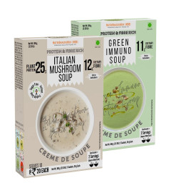 NutriSnacksBox Healthy Soup Combo Pack, 200g (Pack of 2 x 100g) | (10 Soup Sachets x 20g) | Green Immuno Soup | Italian Mushroom Soup | Healthy Soup with Protein and Fibers (Free World Wide Shipping)