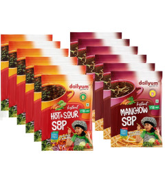 Dailyum Instant Hot N Sour Sip-A-Soup 6 sachets| Manchow Sip-A-Soup 6 sachets| Single Serve Sachet | Just Boil-Stir-Sip | 10g Each | Pack of 12 | 100% Natural | No MSG (Free World Wide Shipping)
