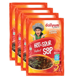 Dailyum Instant Hot N Sour Soup | Pack of 4 | Ready To Eat Instant Soup |100% Natural | No MSG | No Chemical Preservatives | No artificial Flavours | Each 50g pack Serves 4 (Free World Wide Shipping)