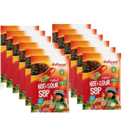 Dailyum Instant Hot N Sour Sip-A-Soup| Pack of 12| Single Serve Sachet | Just Boil-Stir-Sip | 10g Each | 100% Natural | No MSG | No Chemical Preservatives | No artificial Flavours (Free World Wide Shipping)