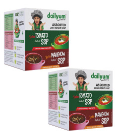 Dailyum Jain Instant Assorted Soup|Tomato and Manchow Soup| 8 Single Serve Sachets,4 Each | Just Boil-Stir-Sip | 12g Each Sip-A-Soup| Natural | No MSG | Pack of 2 Box (Free World Wide Shipping)