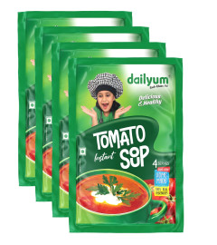 Dailyum Instant Tomato Soup | Pack of 4 | Ready To cook Instant Soup |100% Natural | No MSG | No Chemical Preservatives | No artificial Flavours | Each 50g pack Serves 4 (Free World Wide Shipping)