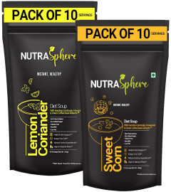 NutraSphere Diet Lemon Coriander, Sweet Corn Soup Packets Combo For Weight Management (Instant, No MSG, Preservative Free, Sugarfree, Gluten Free, Diabetic Friendly)- 10 Sachets Each (Free World Wide Shipping)