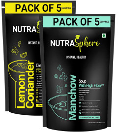 NutraSphere Diet Lemon Coriander, Manchow Soup High Fibre Packets Combo. (Instant, Natural, Preservative Free, No MSG, Sugarfree, Gluten Free) - 5 Sachet Each (Free World Wide Shipping)