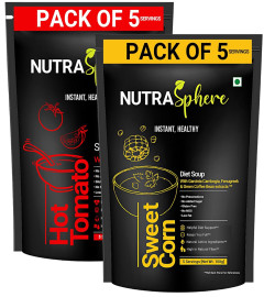 NutraSphere Tomato, Diet Sweet Corn Soup Packets Combo. High Fibre For Weight Management (Instant, Preservative Free, Sugarfree, No MSG, Diabetic Friendly)- 5 Sachets Each (Free World Wide Shipping)