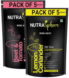 NutraSphere Diet Lemon Coriander, Beetroot Tomato Soup Combo Packets. For Diet Management, High Protein (Instant, Preservative Free, No MSG, Sugarfree)- 5 Sachet Each (Free World Wide Shipping)