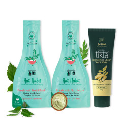 Nat Habit Hair Mask & Face Pack Combo Crushed Tri-Leaf NutriMask & Brightening Ubtan Tikta Face Wash For Men & Women Hair Growth & Skin Glow Suitable For All Skin & Hair Types (Combo Pack of 3) (Free World Wide Shipping)