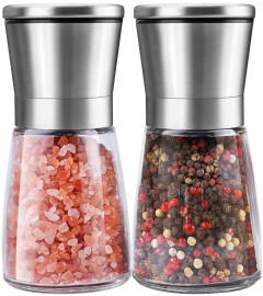 CY SaLes Salt and Pepper Grinder - (2 Pcs) Transparent Manual Mill Grind with Adjustable Ceramic Blades for Coarseness & Knob Thickness Adjuster - Spice Storage Crusher,Shaker,Black Pepper,Sea Salt (Free World Wide Shipping)