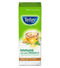 Tetley Green Tea Immune, With Added Vitamin C, Ginger, Mint & Lemon, 100 Tea Bags, 1.4gx100 (Free World Wide Shipping)