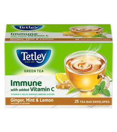Tetley Green Tea Immune, With Added Vitamin C, Ginger, Mint & Lemon, 25 Tea Bags, 1.4gx25 (Free World Wide Shipping)